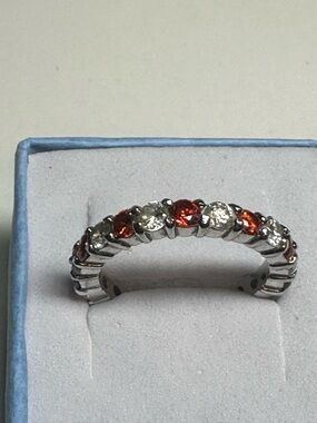 Sterling Silver Garnet and White Cubic Zirconia Half-Eternity Band